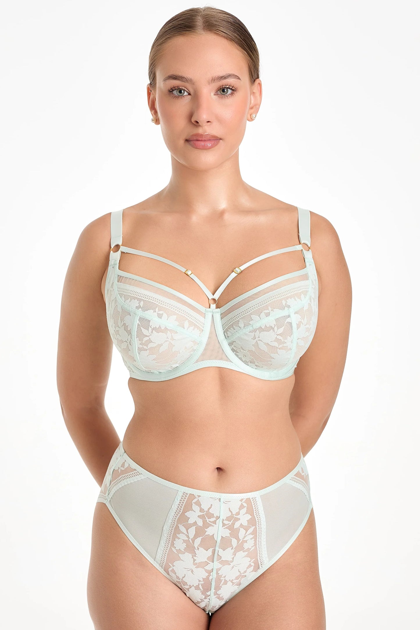Orlando C125 High Briefs - Luxusní spodní prádlo v mint odstínu s krajkou a tylem
