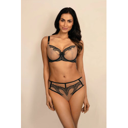 Figi Ofra beżowo-czarne – haft i tiul | Inesslingerie