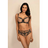 Figi Ofra beżowo-czarne – haft i tiul | Inesslingerie