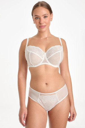 Sutien Rina Soft cu broderie geometrică pentru bust mare – crem
