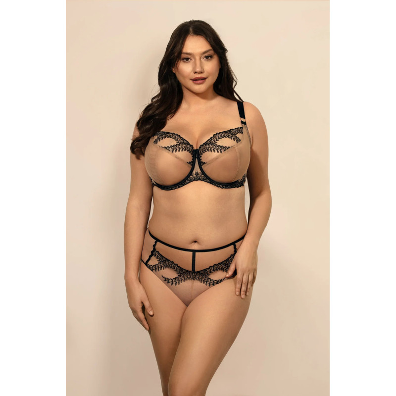 Biustonosz Ofra beżowo-czarny soft z haftem Biustonosz Ofra beżowo-czarny soft z haftem