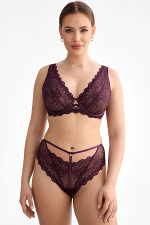 Biustonosz Maribel Soft Bralette – ciemna śliwka z orientalną koronką