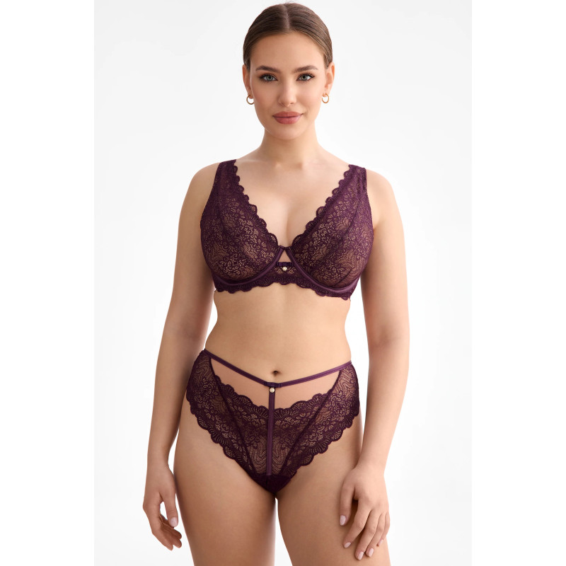 Biustonosz Maribel Soft Bralette – ciemna śliwka z orientalną koronką