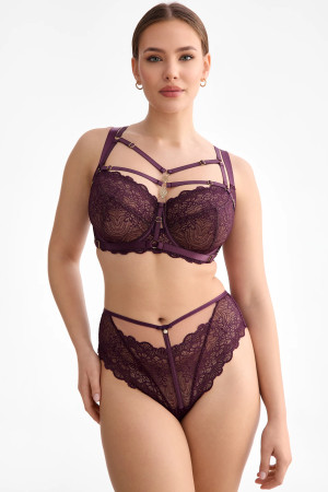 Maribel thong – deep plum, high waist, oriental lace