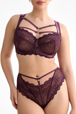 Maribel Thong – deep plum, high-waist, oriental lace