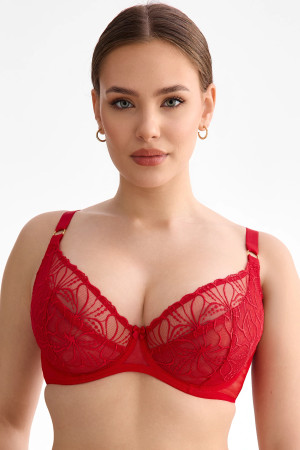Sutiã Harper Soft Plunge vermelho com bordado floral