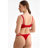Stringi Harper czerwone – V-string, haft kwiatowy i materiał w kropki