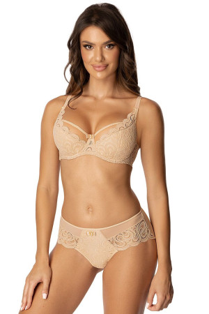Biustonosz Saraja Semi-Soft – beżowy, koronka i siateczka