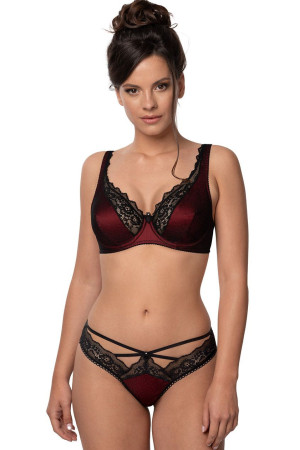 Elisif – klasické krajkové kalhotky bordó-černé s pásky |InessLingerie