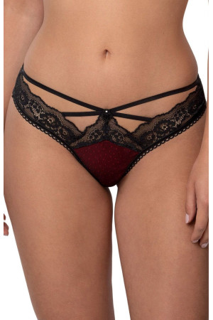 Elisif – klasické krajkové kalhotky bordó-černé s pásky |InessLingerie