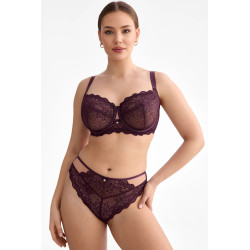Tanga Maribel – švestková krajka, tyl, střední pas | InessLingerie