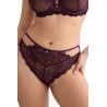Tanga Maribel – švestková krajka, tyl, střední pas | InessLingerie