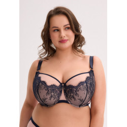 Aina Maxi semi-soft bra with navy lace and nude mesh