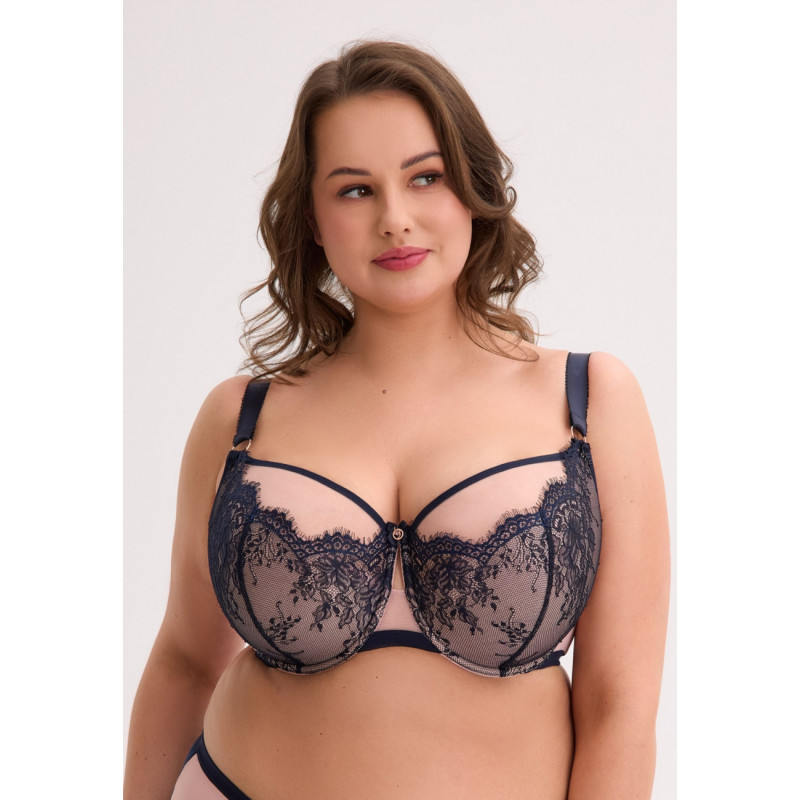 Aina Maxi semi-soft bra with navy lace and nude mesh Aina Maxi semi-soft bra with navy lace and nude mesh