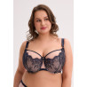 Aina Maxi semi-soft bra with navy lace and nude mesh